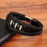 3 Layer Stainless Steel & Leather Bracelet