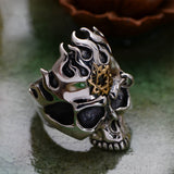 Flame Hexagram Skull Ring In Silver