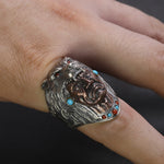 925 Silver Indian Wolf Chief Ring