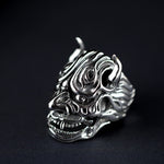 Hand Carved Devil Skull Ring In Sterling