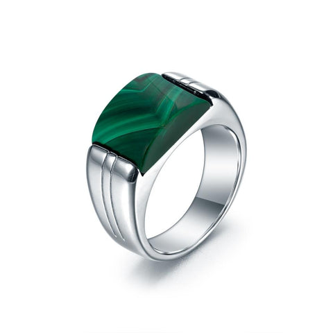 Sterling Silver & Natural Green Malachite Ring