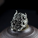 Hand Carved Devil Skull Ring In Sterling