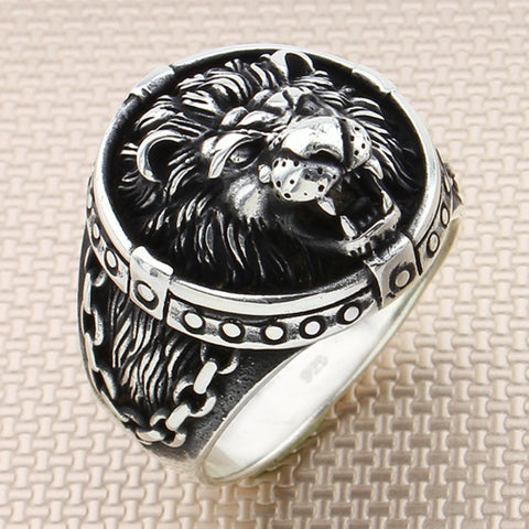 Handcrafted Roaring Lion Ring in Sterling Silver